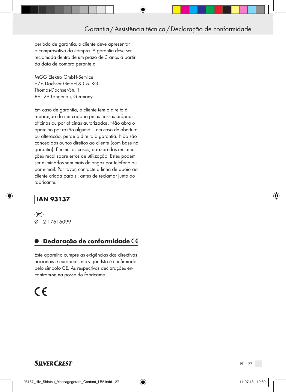 Declaração de conformidade | Silvercrest SSM 141 C3 User Manual | Page 27 / 45