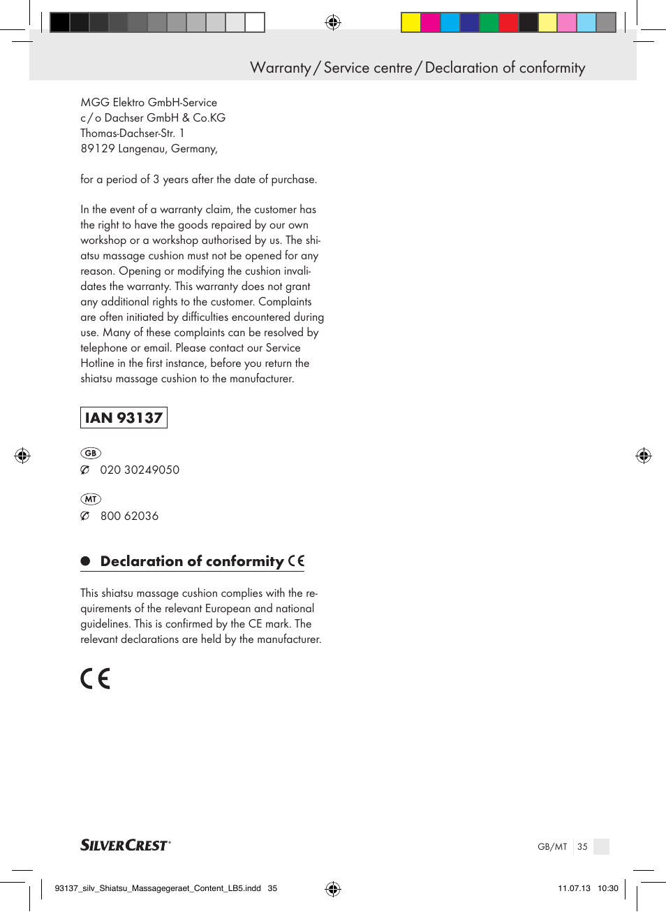 Declaration of conformity | Silvercrest SSM 141 C3 User Manual | Page 35 / 45