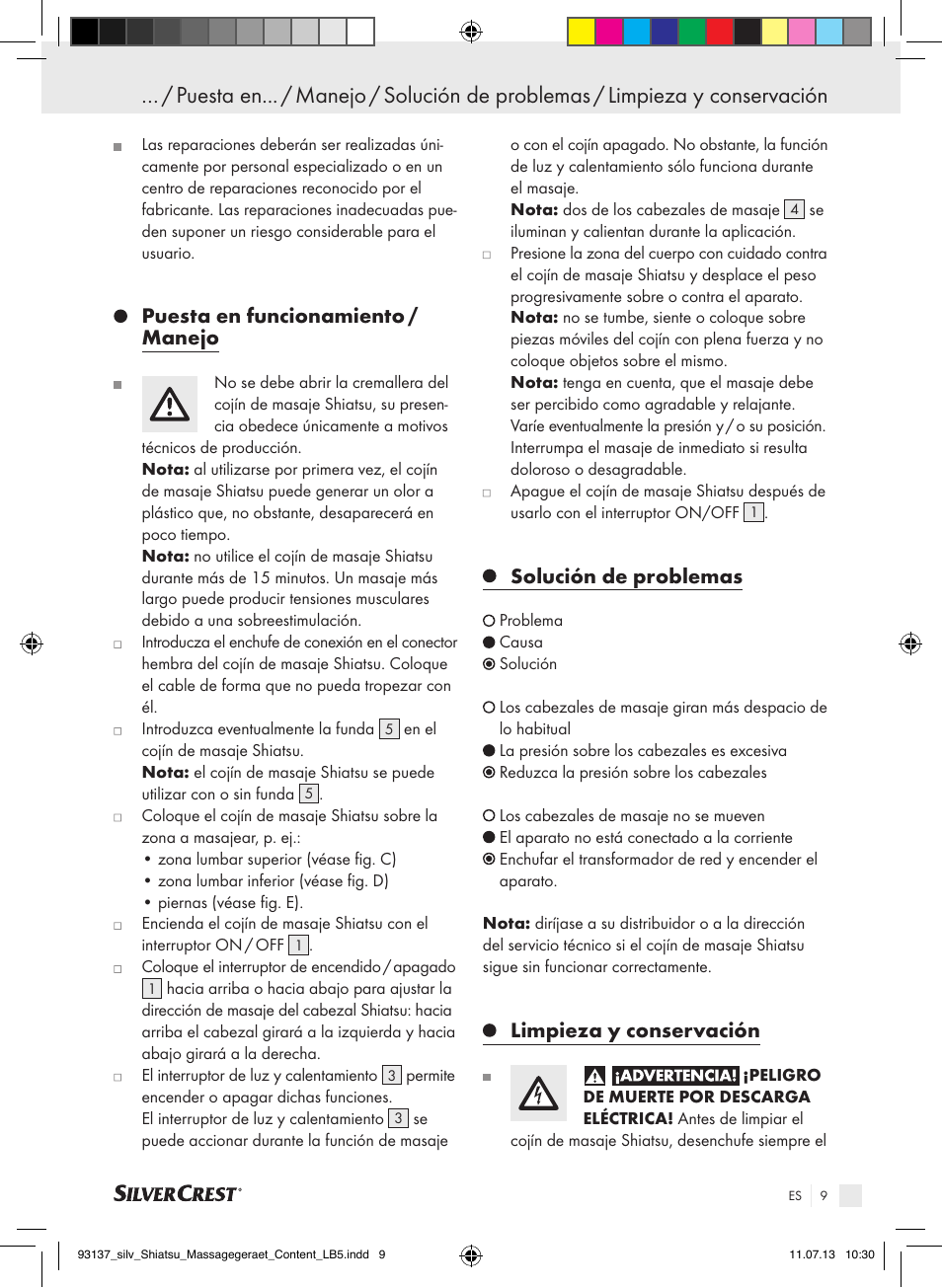 Puesta en funcionamiento / manejo, Solución de problemas, Limpieza y conservación | Silvercrest SSM 141 C3 User Manual | Page 9 / 45