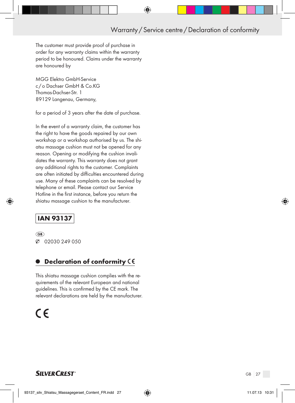 Declaration of conformity | Silvercrest SSM 141 C3 User Manual | Page 27 / 29