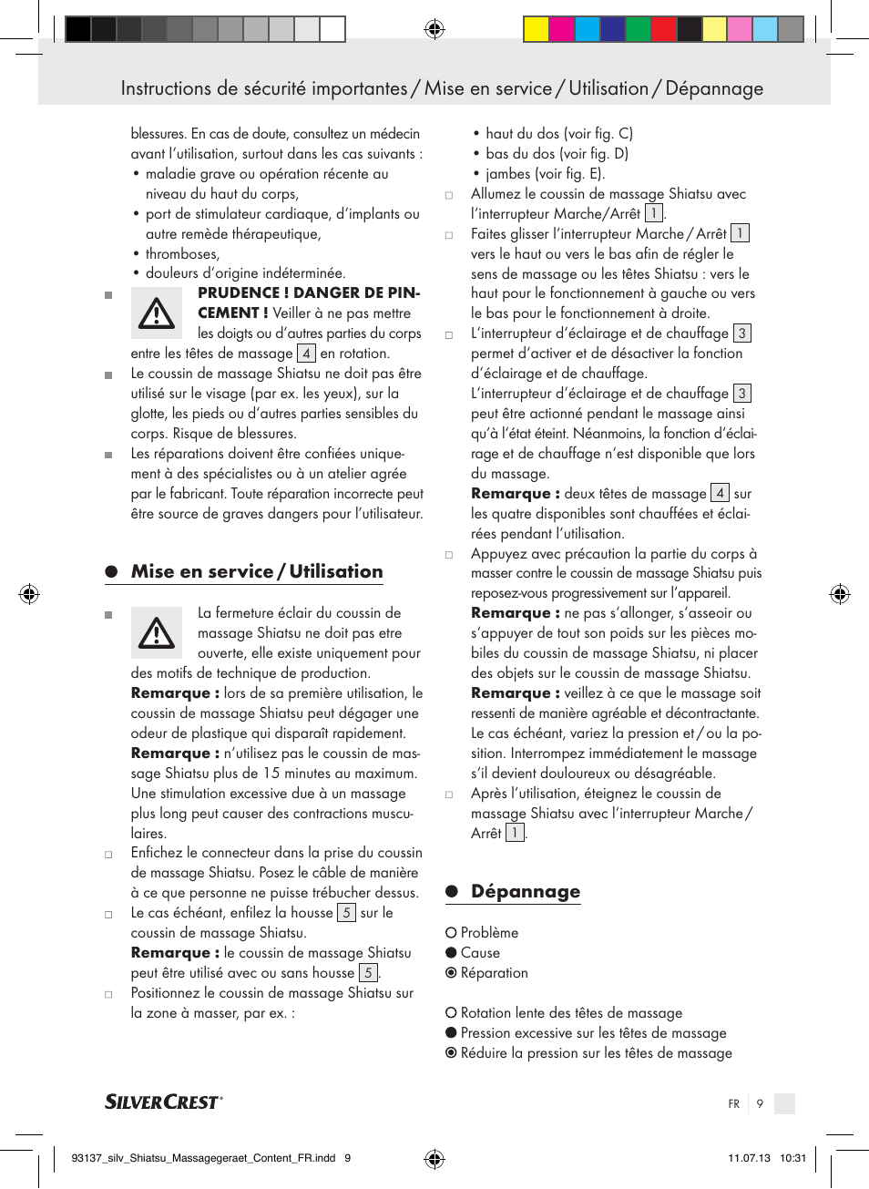 Mise en service / utilisation, Dépannage | Silvercrest SSM 141 C3 User Manual | Page 9 / 29