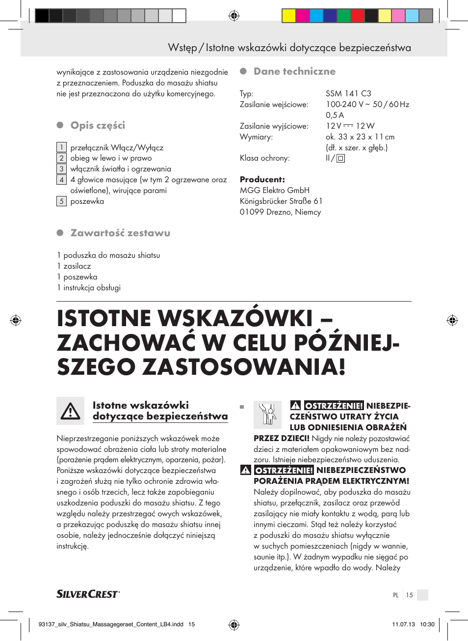 Wstęp / istotne wskazówki dotyczące bezpieczeństwa | Silvercrest SSM 141 C3 User Manual | Page 15 / 61