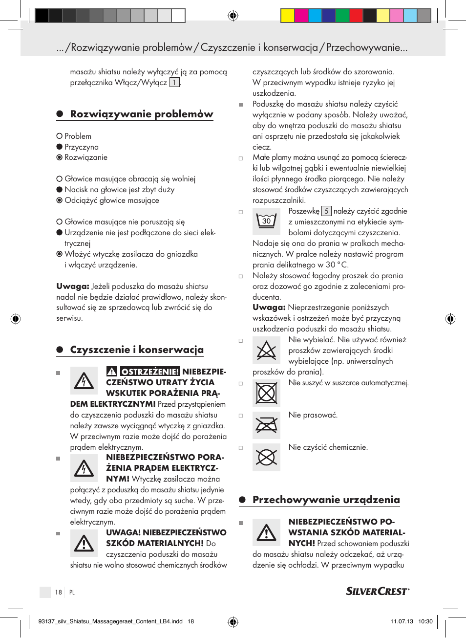 Rozwiązywanie problemόw, Czyszczenie i konserwacja, Przechowywanie urządzenia | Silvercrest SSM 141 C3 User Manual | Page 18 / 61