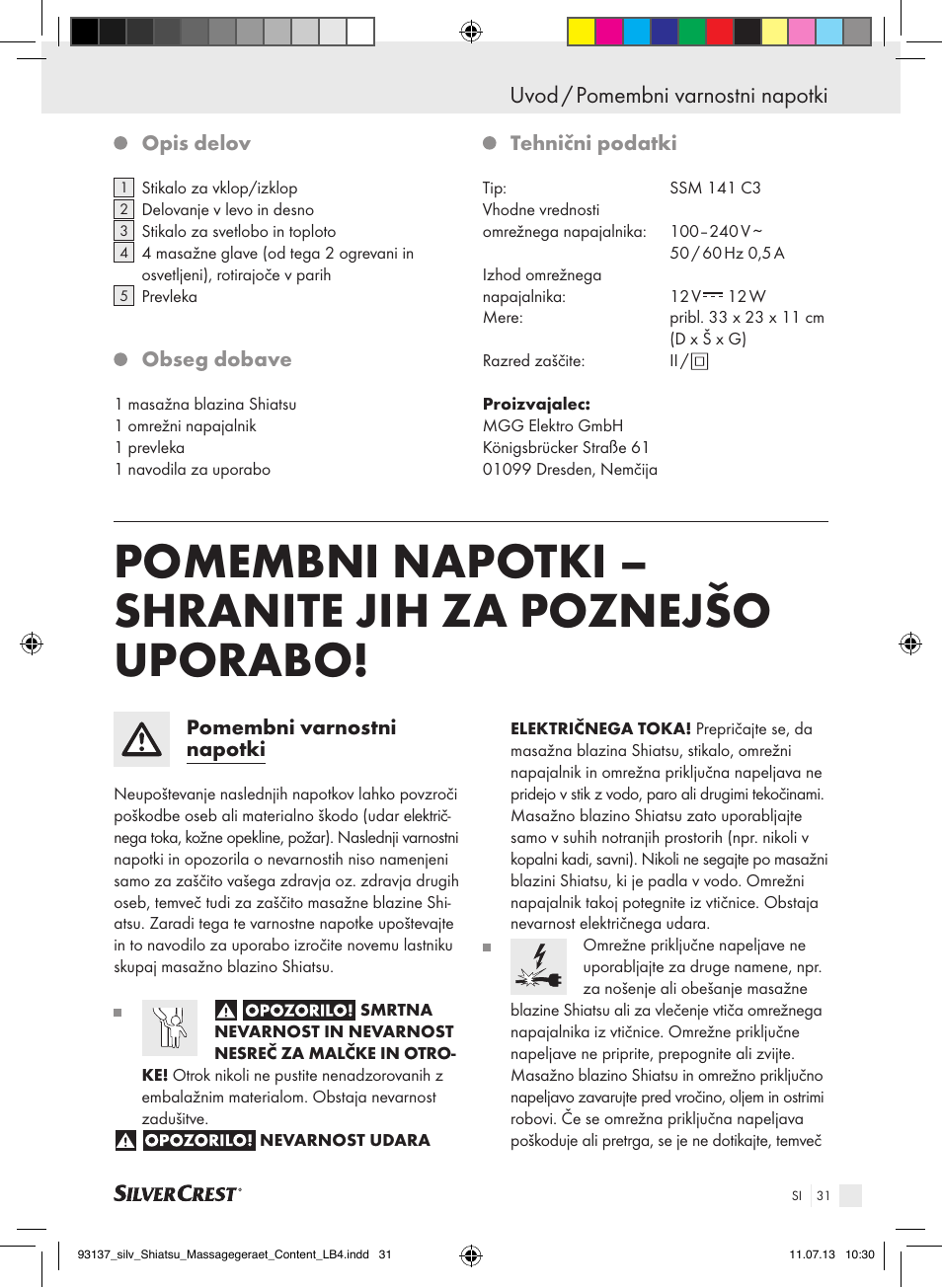 Uvod / pomembni varnostni napotki | Silvercrest SSM 141 C3 User Manual | Page 31 / 61