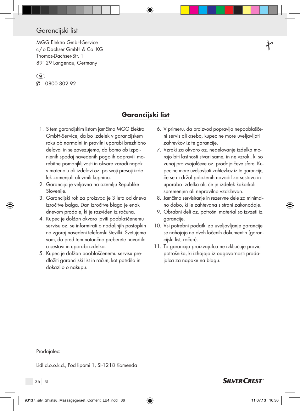 Garancijski list | Silvercrest SSM 141 C3 User Manual | Page 36 / 61