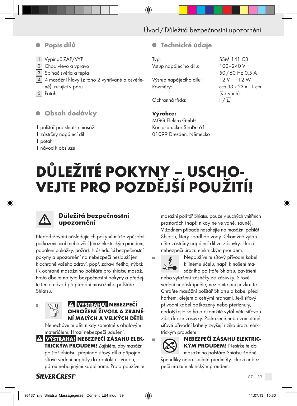 Úvod / důležitá bezpečnostní upozornění | Silvercrest SSM 141 C3 User Manual | Page 39 / 61