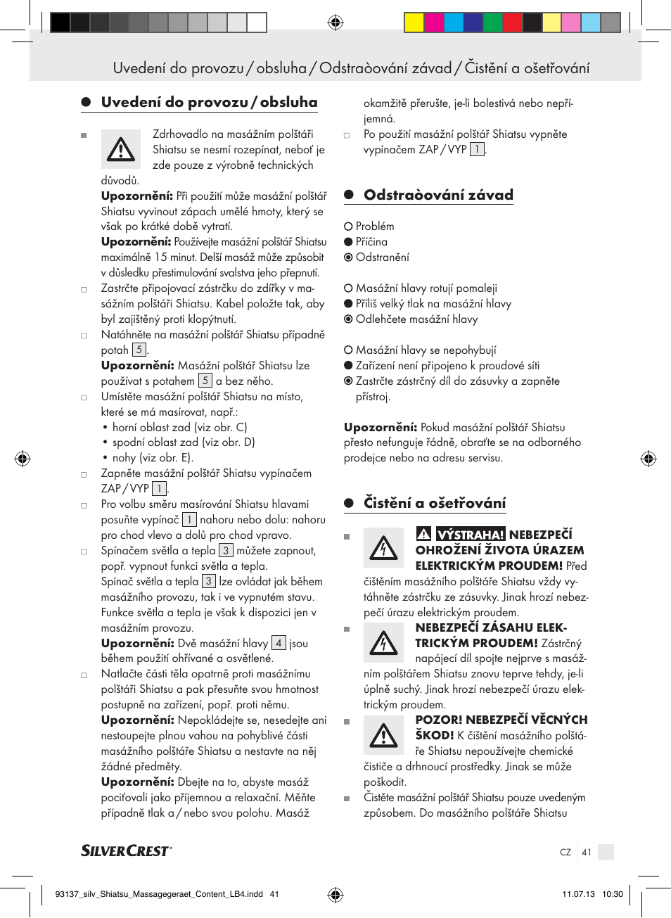 Uvedení do provozu / obsluha, Odstraòování závad, Čistění a ošetřování | Silvercrest SSM 141 C3 User Manual | Page 41 / 61