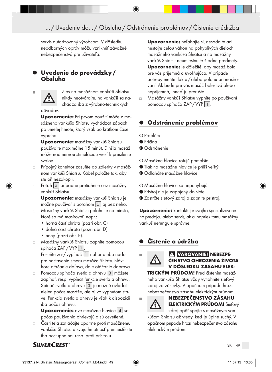 Uvedenie do prevádzky / obsluha, Odstránenie problémov, Čistenie a údržba | Silvercrest SSM 141 C3 User Manual | Page 49 / 61