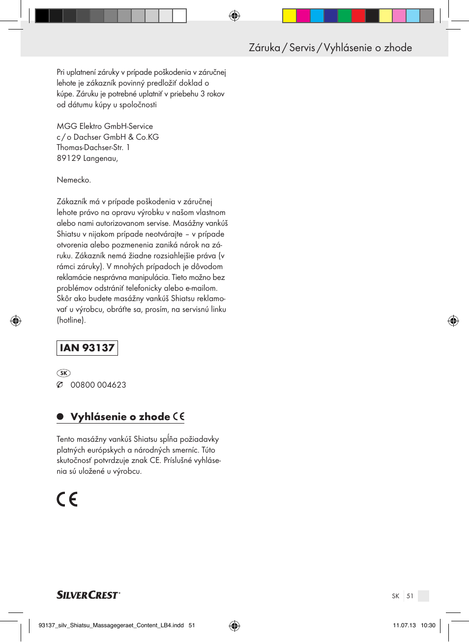 Záruka / servis / vyhlásenie o zhode, Vyhlásenie o zhode | Silvercrest SSM 141 C3 User Manual | Page 51 / 61