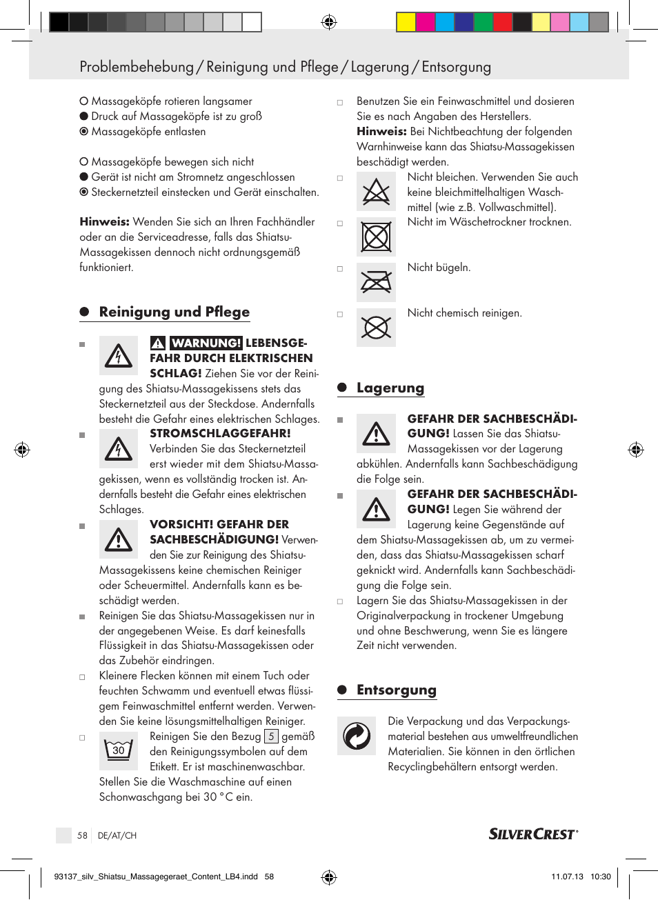Reinigung und pflege, Lagerung, Entsorgung | Silvercrest SSM 141 C3 User Manual | Page 58 / 61