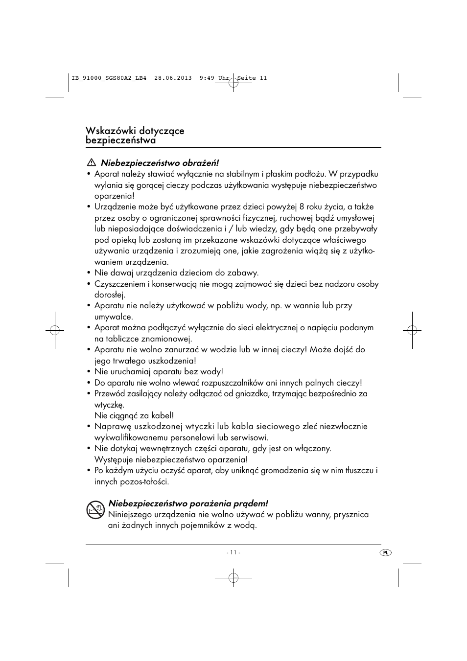 Wskazówki dotyczące bezpieczeństwa | Silvercrest SGS 80 A2 User Manual | Page 14 / 60