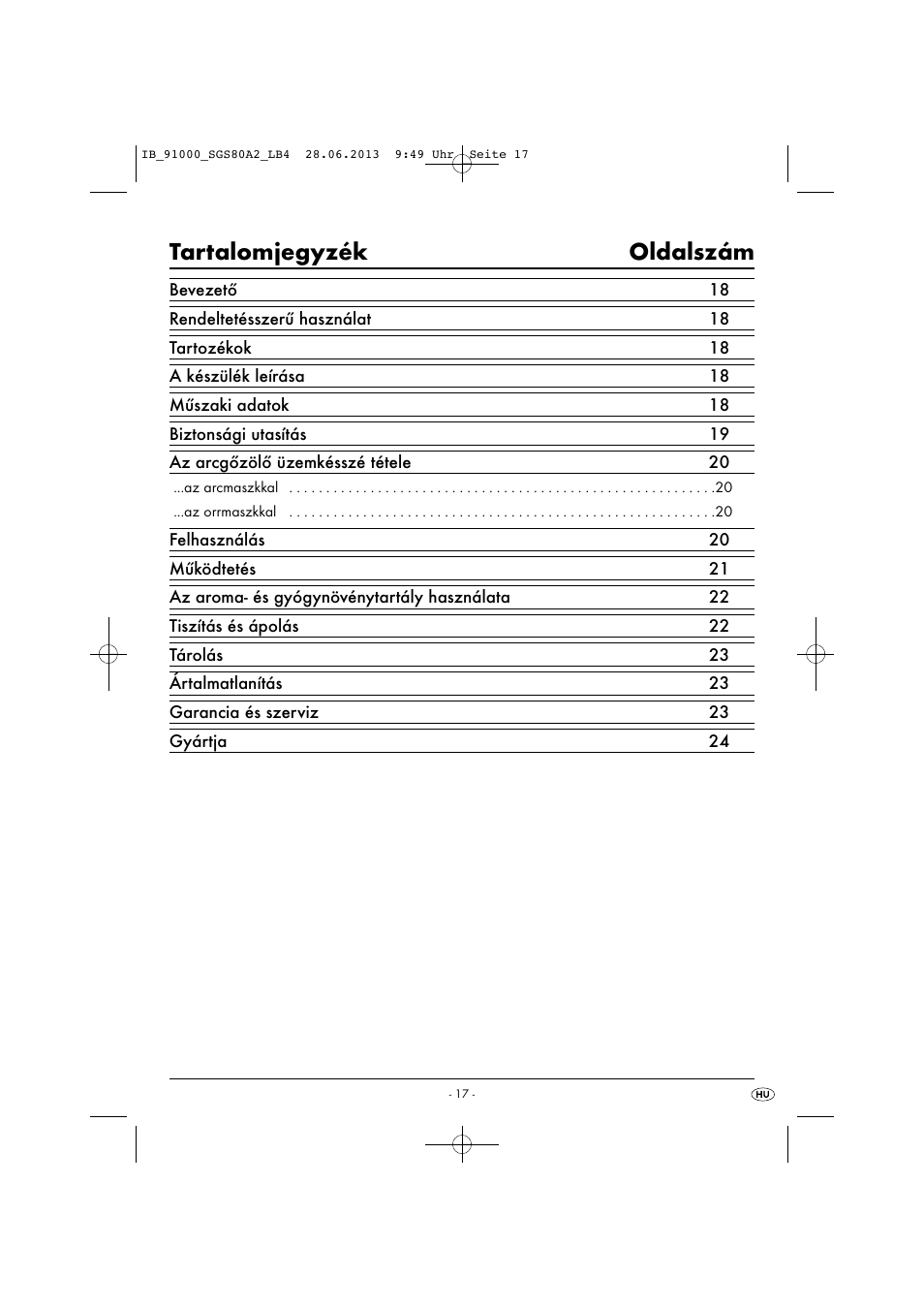 Tartalomjegyzék oldalszám | Silvercrest SGS 80 A2 User Manual | Page 20 / 60