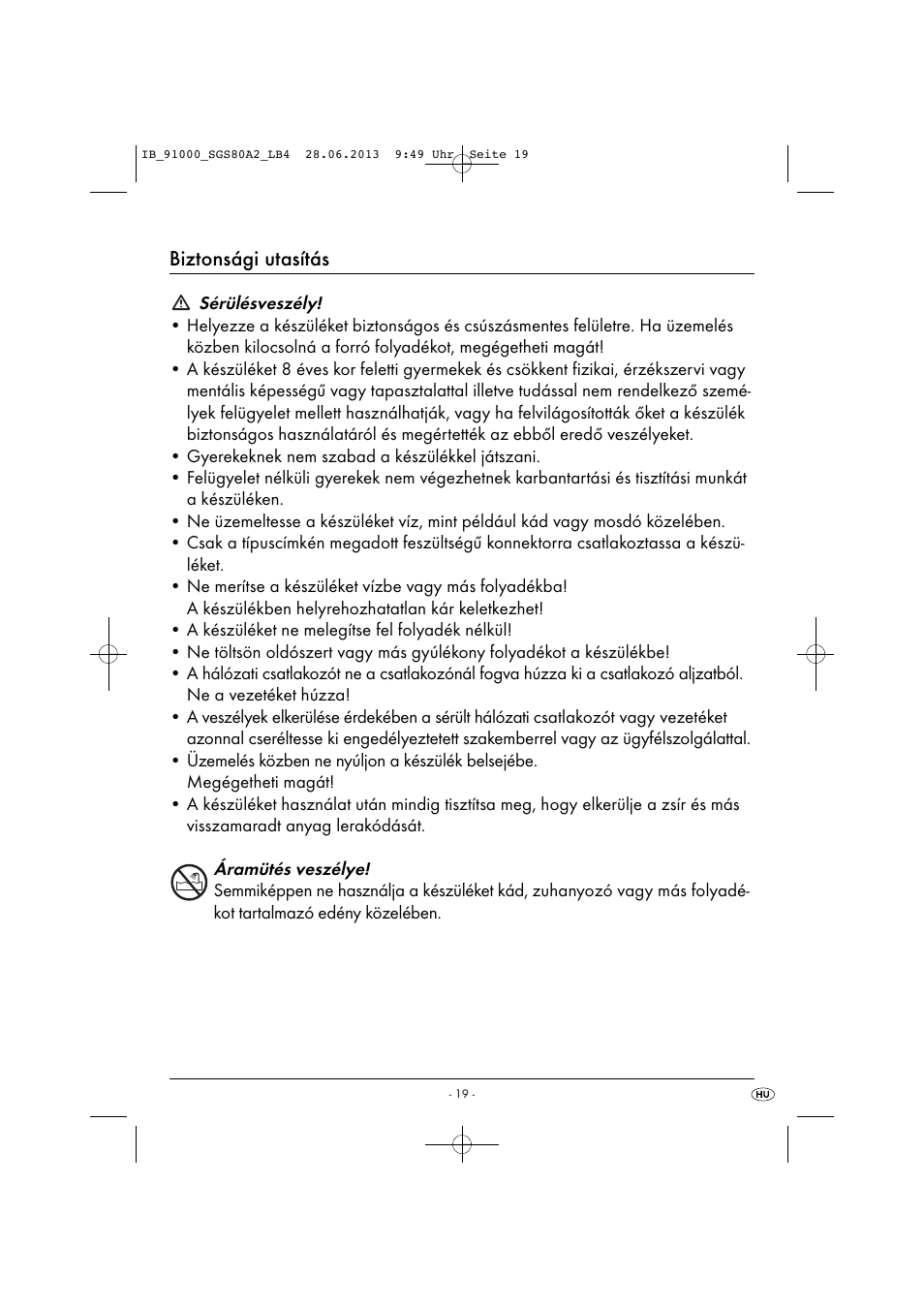 Biztonsági utasítás | Silvercrest SGS 80 A2 User Manual | Page 22 / 60