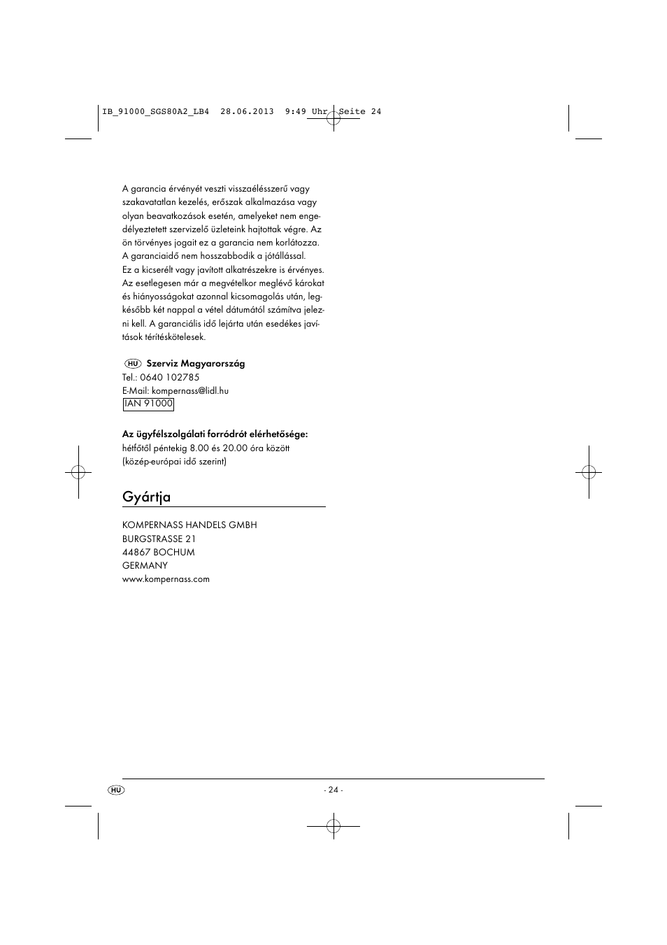 Gyártja | Silvercrest SGS 80 A2 User Manual | Page 27 / 60