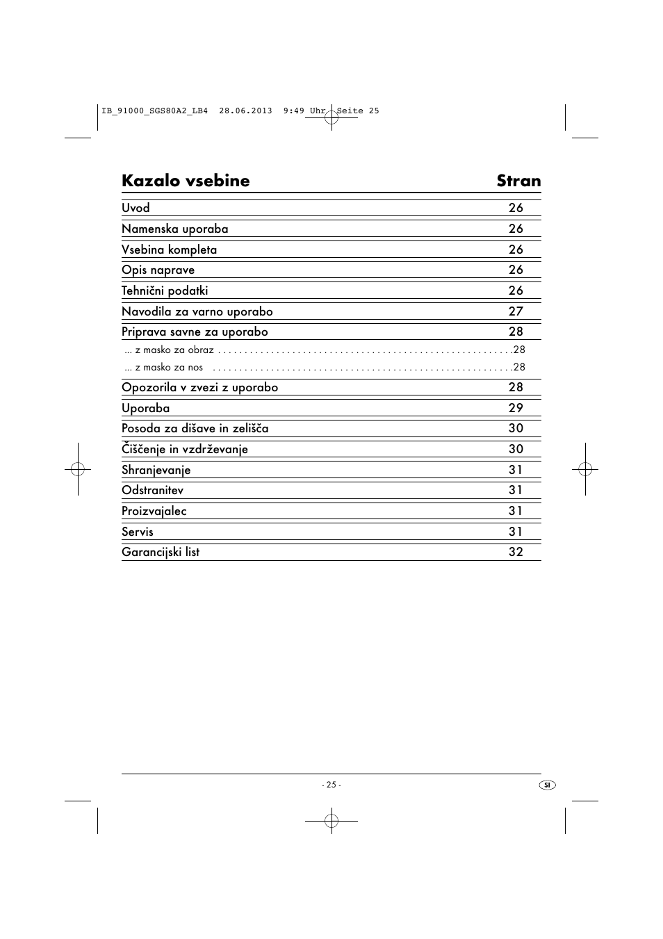 Kazalo vsebine stran | Silvercrest SGS 80 A2 User Manual | Page 28 / 60