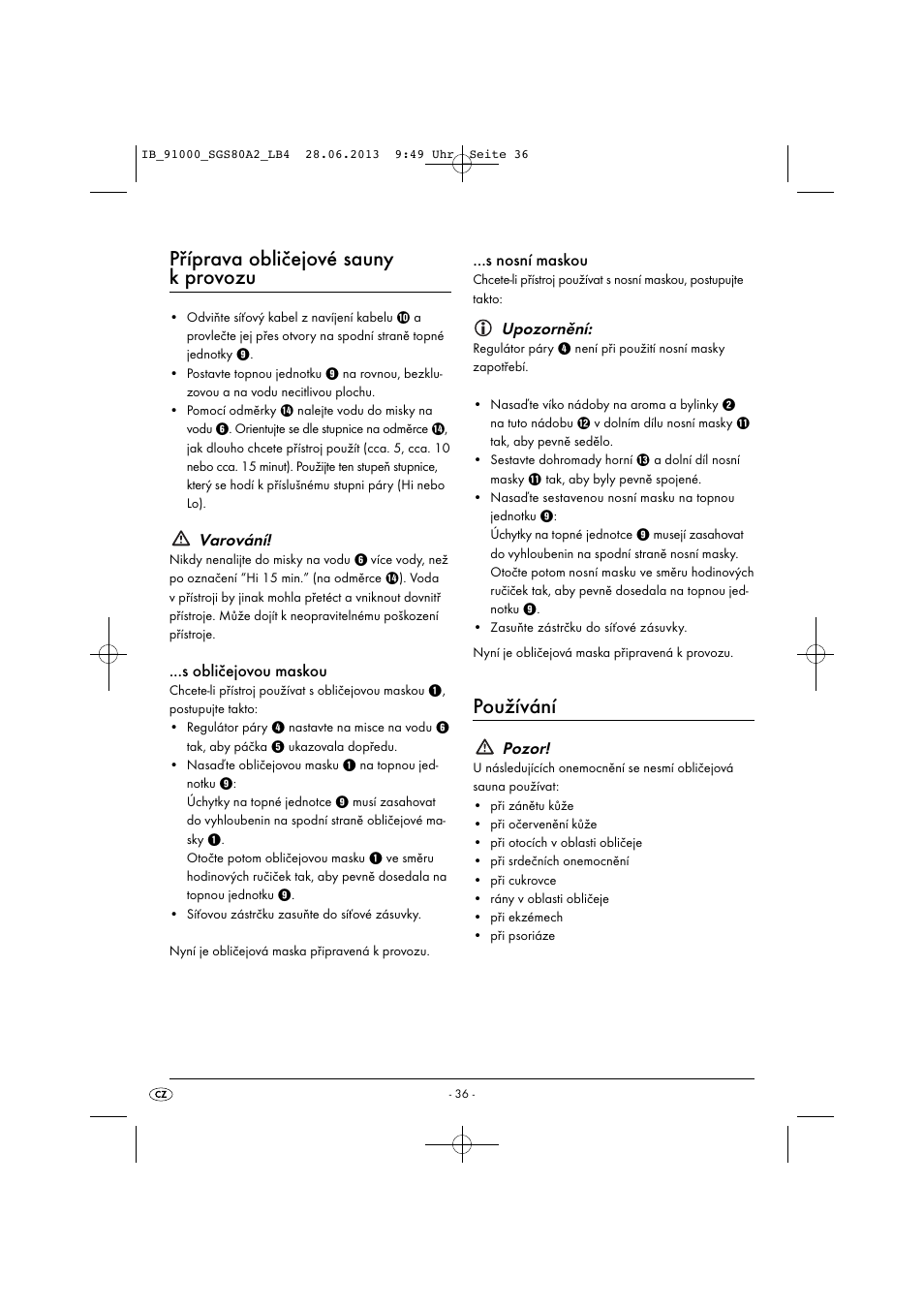 Příprava obličejové sauny k provozu, Používání | Silvercrest SGS 80 A2 User Manual | Page 39 / 60