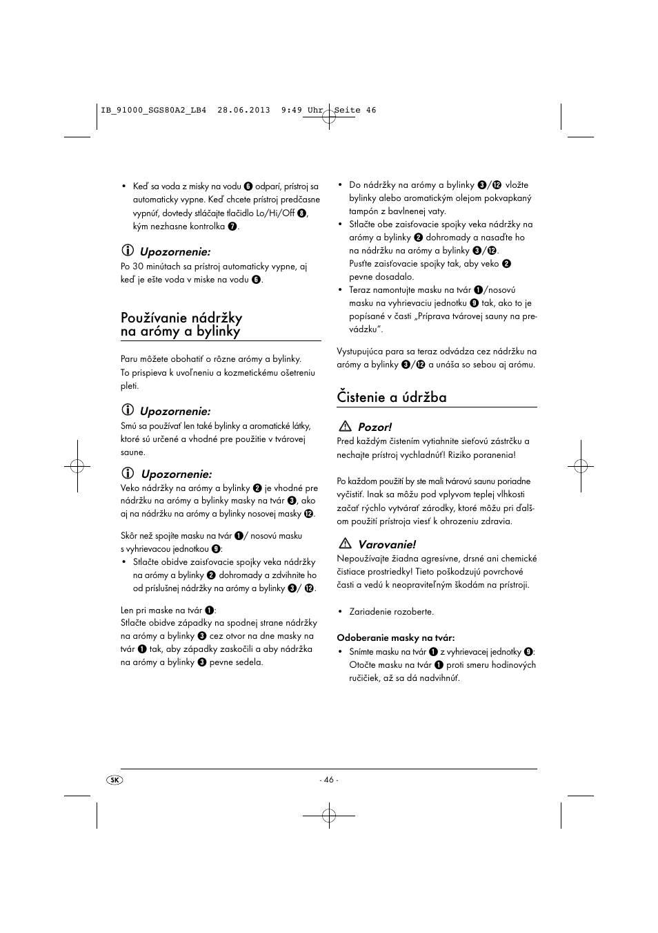 Používanie nádržky na arómy a bylinky, Čistenie a údržba | Silvercrest SGS 80 A2 User Manual | Page 49 / 60