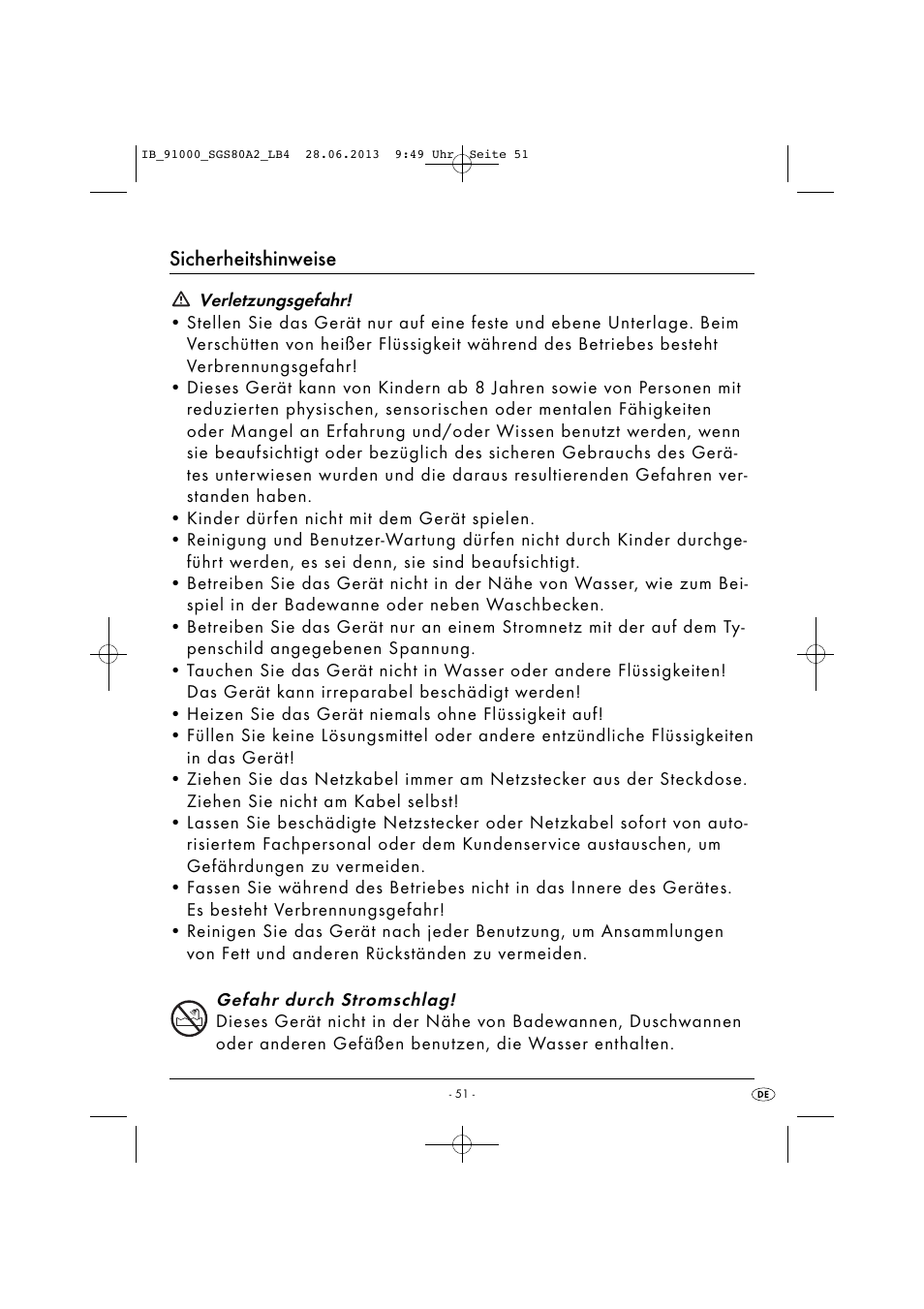 Sicherheitshinweise | Silvercrest SGS 80 A2 User Manual | Page 54 / 60