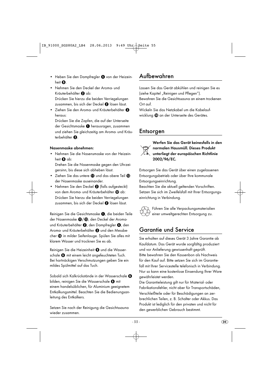 Aufbewahren, Entsorgen, Garantie und service | Silvercrest SGS 80 A2 User Manual | Page 58 / 60