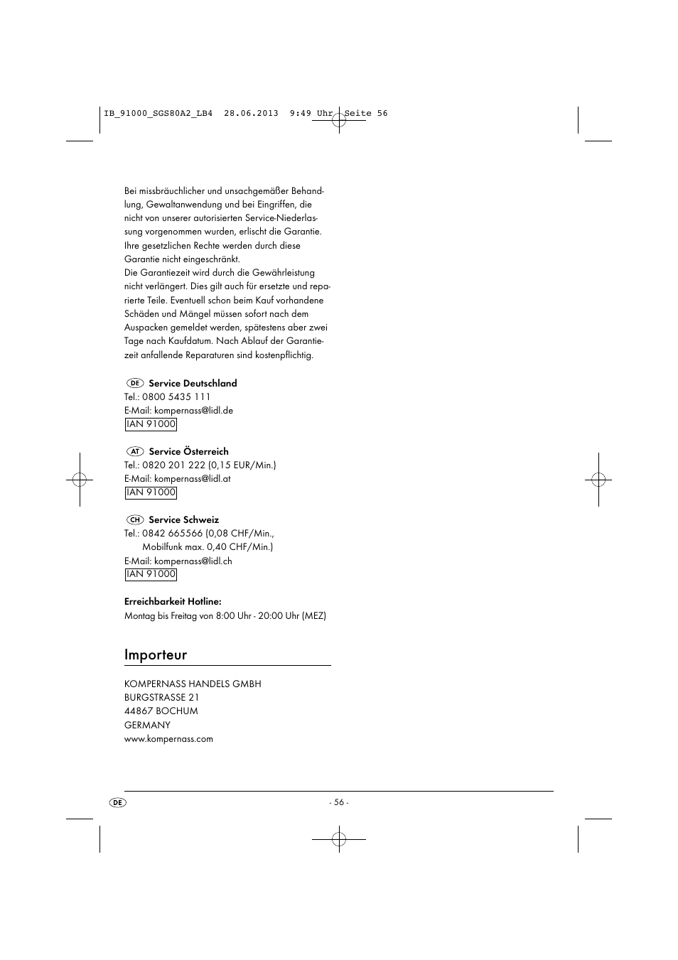 Importeur | Silvercrest SGS 80 A2 User Manual | Page 59 / 60