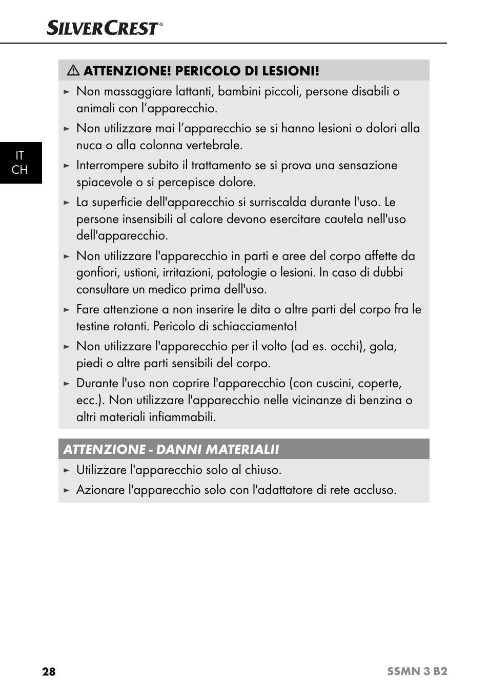 Attenzione! pericolo di lesioni, Utilizzare l'apparecchio solo al chiuso | Silvercrest SSMN 3 B2 User Manual | Page 31 / 56