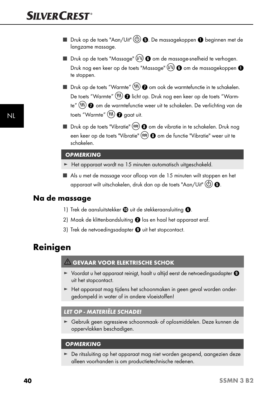 Reinigen, Na de massage | Silvercrest SSMN 3 B2 User Manual | Page 43 / 56
