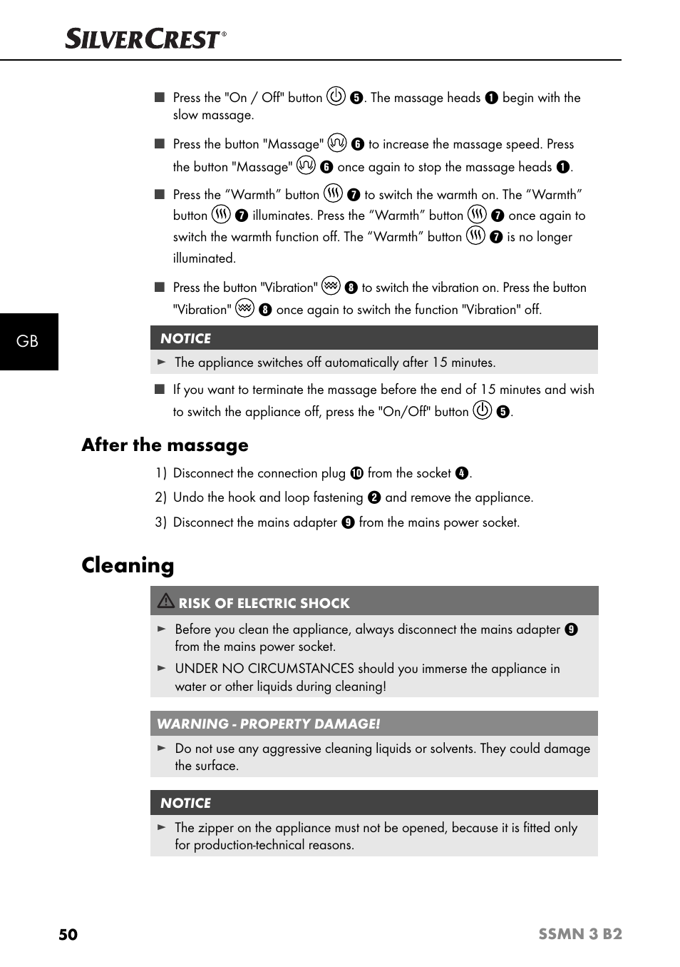 Cleaning, After the massage | Silvercrest SSMN 3 B2 User Manual | Page 53 / 56