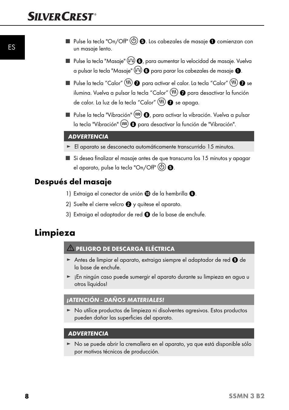 Limpieza, Después del masaje | Silvercrest SSMN 3 B2 User Manual | Page 11 / 45