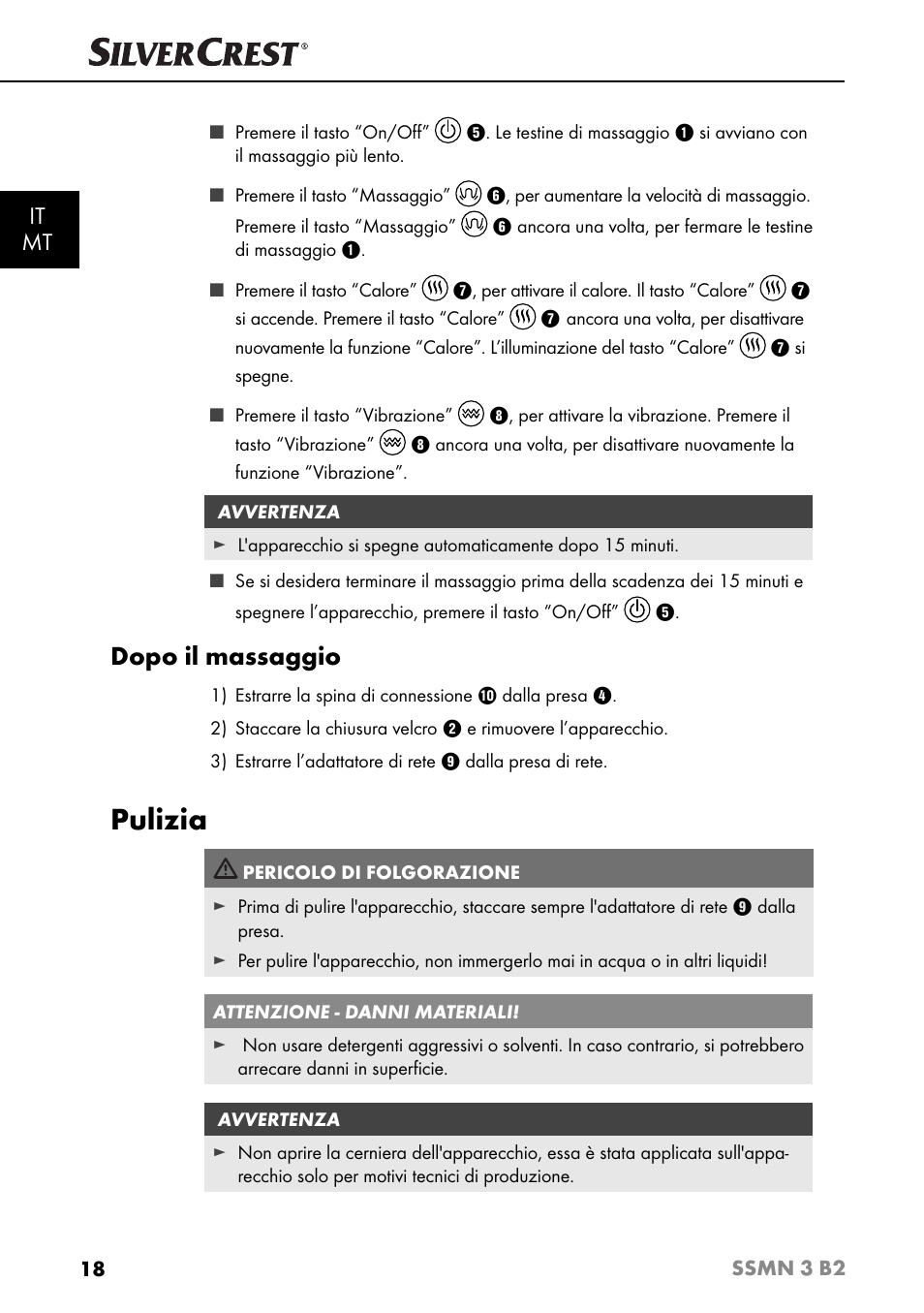 Pulizia, Dopo il massaggio, It mt | Silvercrest SSMN 3 B2 User Manual | Page 21 / 45