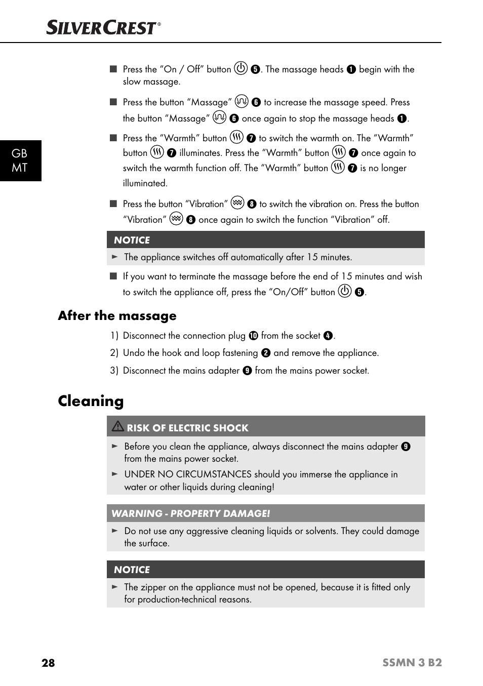 Cleaning, After the massage, Gb mt | Silvercrest SSMN 3 B2 User Manual | Page 31 / 45