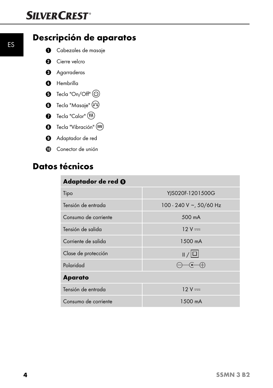 Descripción de aparatos, Datos técnicos | Silvercrest SSMN 3 B2 User Manual | Page 7 / 45