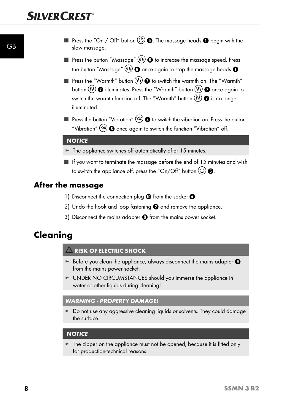 Cleaning, After the massage | Silvercrest SSMN 3 B2 User Manual | Page 11 / 65