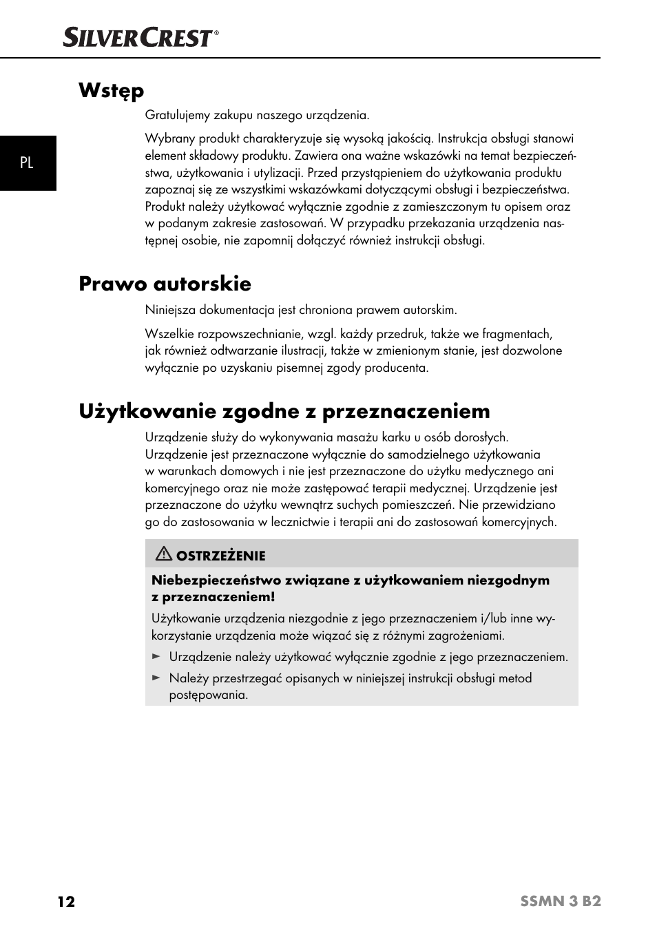 Wstęp, Prawo autorskie, Użytkowanie zgodne z przeznaczeniem | Silvercrest SSMN 3 B2 User Manual | Page 15 / 65