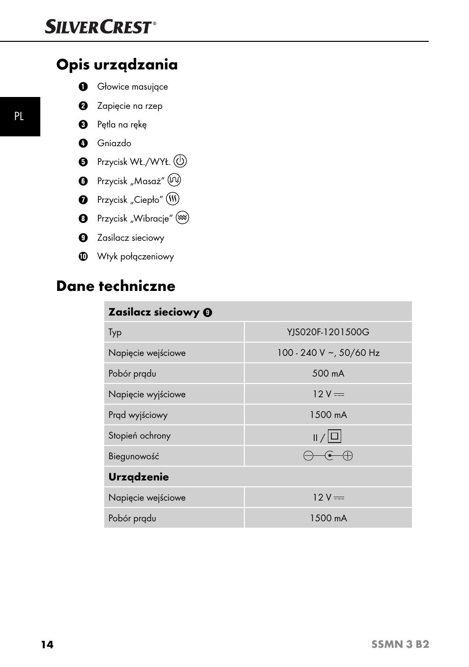 Opis urządzania, Dane techniczne | Silvercrest SSMN 3 B2 User Manual | Page 17 / 65