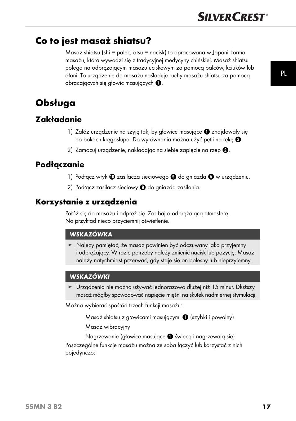 Co to jest masaż shiatsu, Obsługa, Zakładanie | Podłączanie, Korzystanie z urządzenia | Silvercrest SSMN 3 B2 User Manual | Page 20 / 65