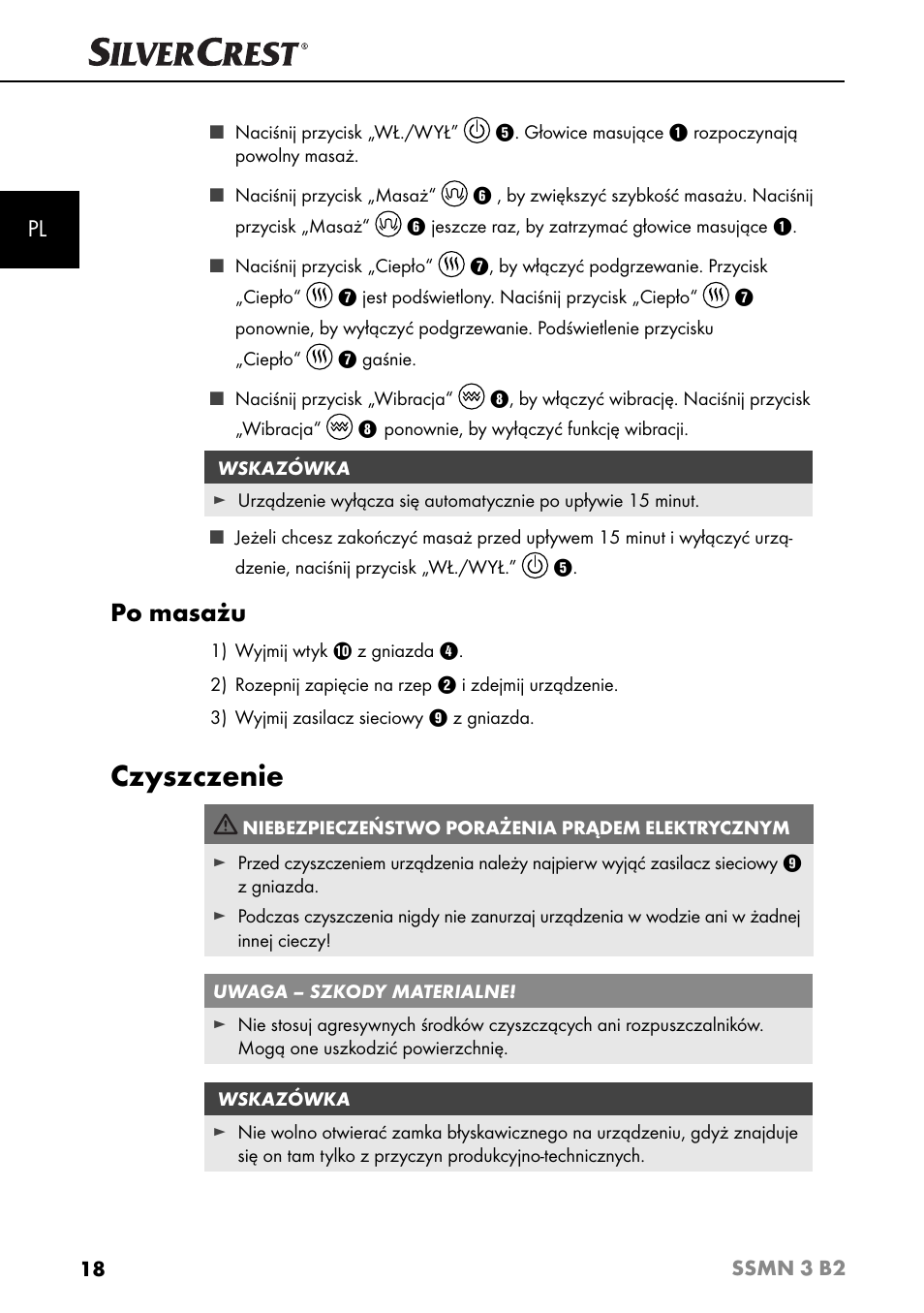 Czyszczenie, Po masażu | Silvercrest SSMN 3 B2 User Manual | Page 21 / 65