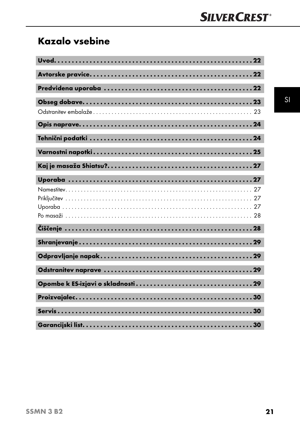 Kazalo vsebine | Silvercrest SSMN 3 B2 User Manual | Page 24 / 65