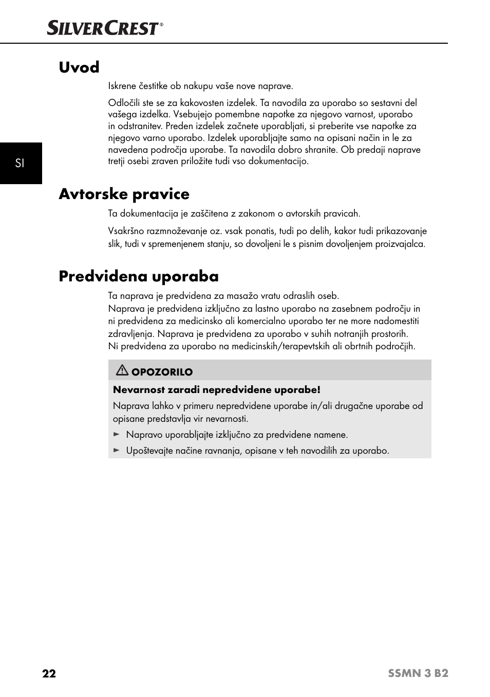 Uvod, Avtorske pravice, Predvidena uporaba | Silvercrest SSMN 3 B2 User Manual | Page 25 / 65