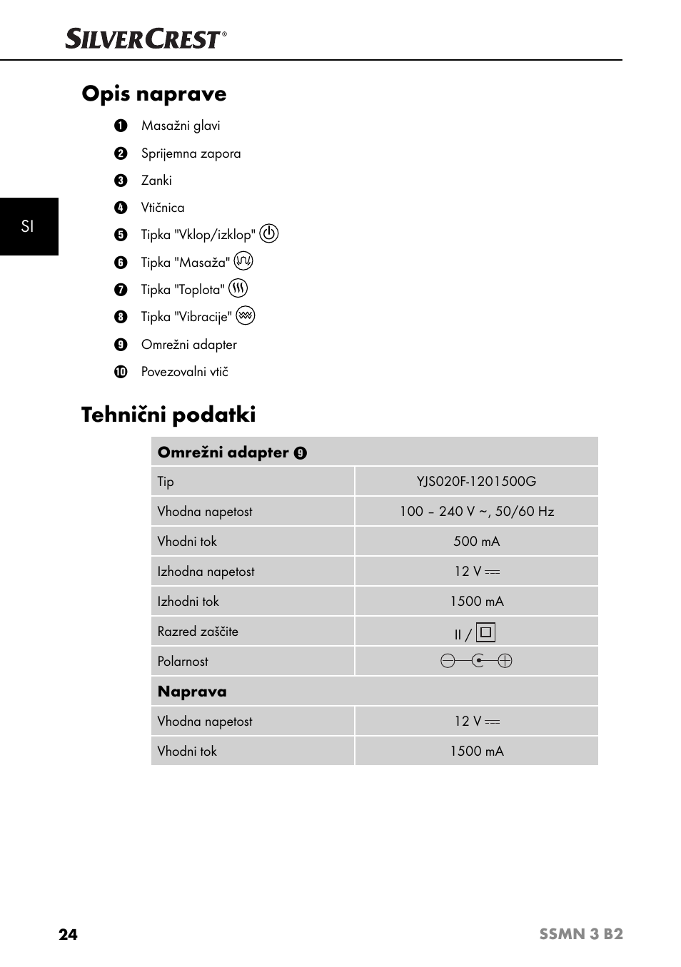 Opis naprave, Tehnični podatki | Silvercrest SSMN 3 B2 User Manual | Page 27 / 65