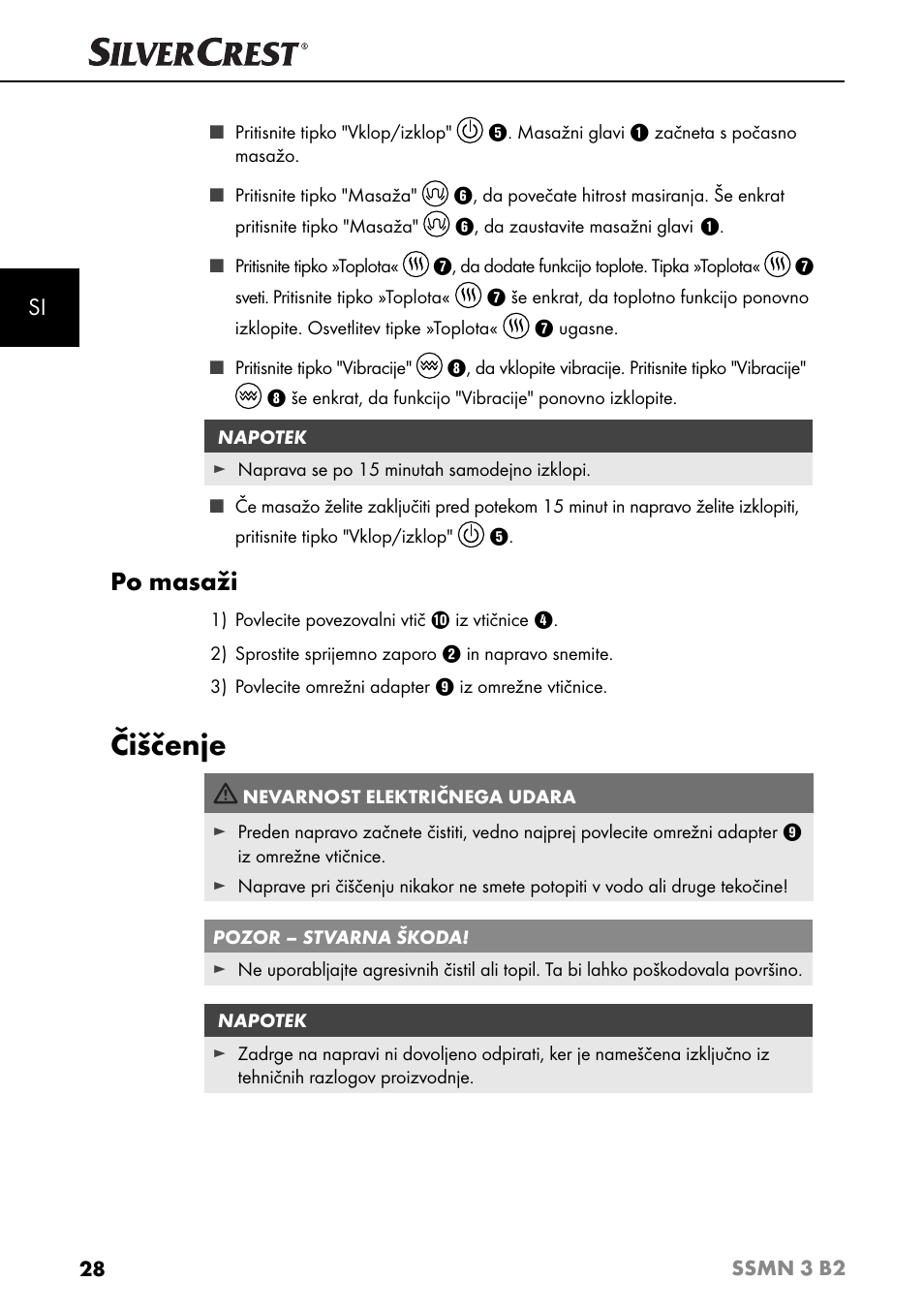 Čiščenje, Po masaži | Silvercrest SSMN 3 B2 User Manual | Page 31 / 65