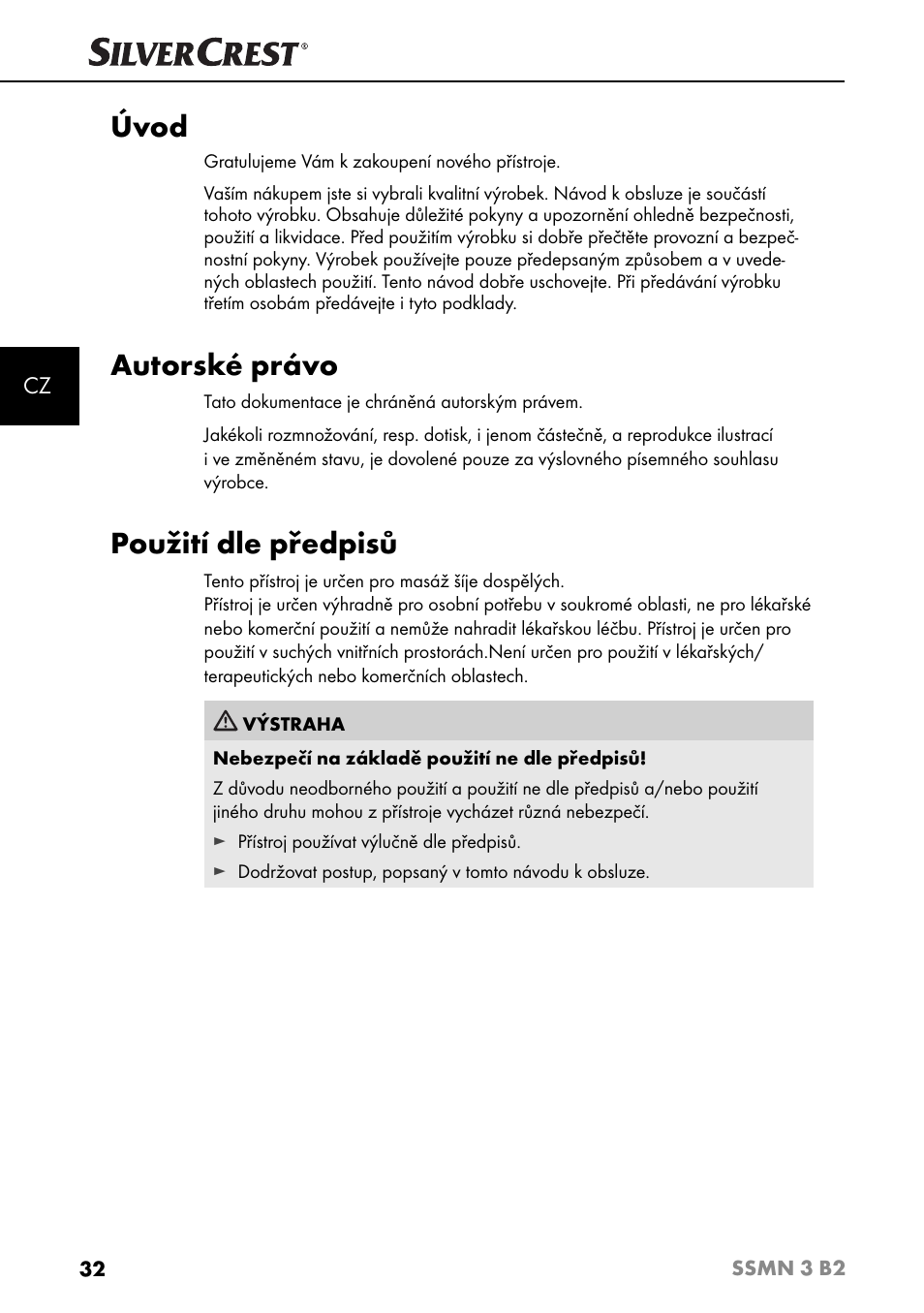 Úvod, Autorské právo, Použití dle předpisů | Silvercrest SSMN 3 B2 User Manual | Page 35 / 65