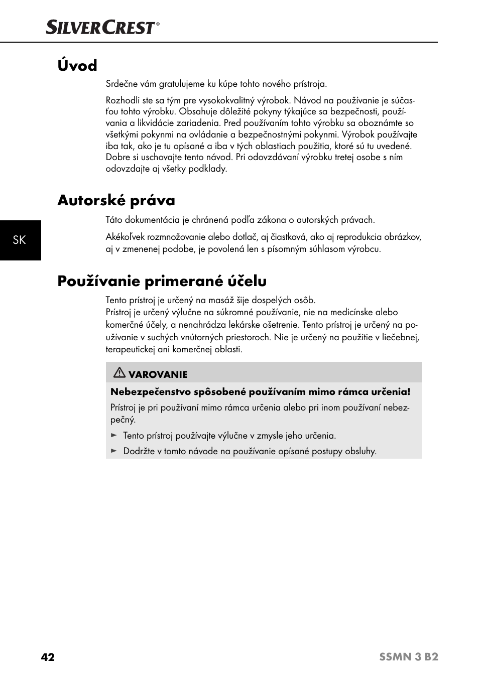 Úvod, Autorské práva, Používanie primerané účelu | Silvercrest SSMN 3 B2 User Manual | Page 45 / 65