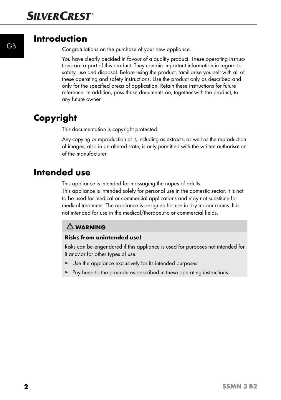 Introduction, Copyright, Intended use | Silvercrest SSMN 3 B2 User Manual | Page 5 / 65