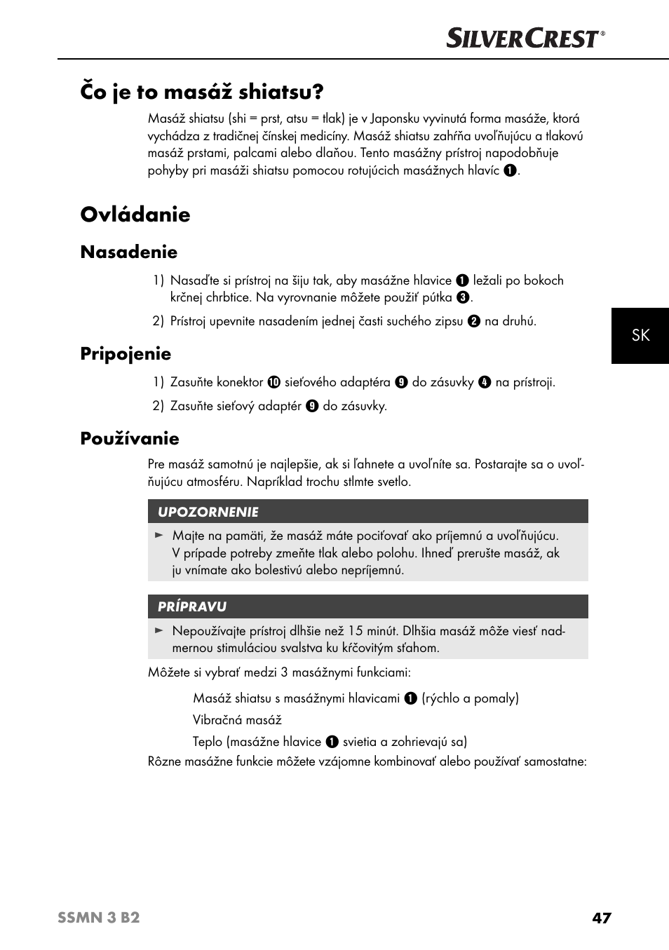 Čo je to masáž shiatsu, Ovládanie, Nasadenie | Pripojenie, Používanie | Silvercrest SSMN 3 B2 User Manual | Page 50 / 65