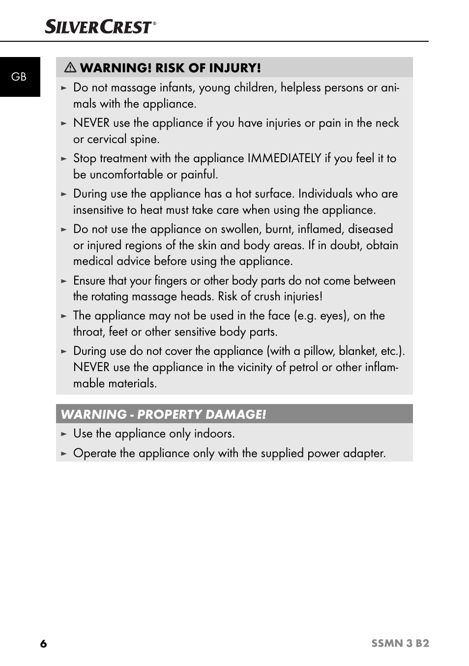 Warning! risk of injury, Use the appliance only indoors | Silvercrest SSMN 3 B2 User Manual | Page 9 / 65