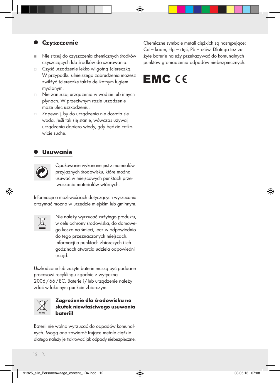 Czyszczenie, Usuwanie | Silvercrest Z30936 User Manual | Page 12 / 34