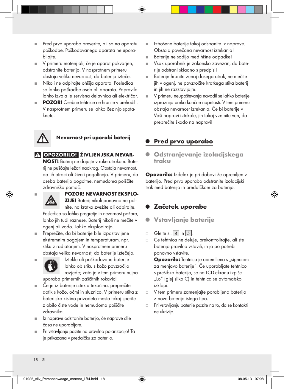 Začetek uporabe vstavljanje baterije | Silvercrest Z30936 User Manual | Page 18 / 34