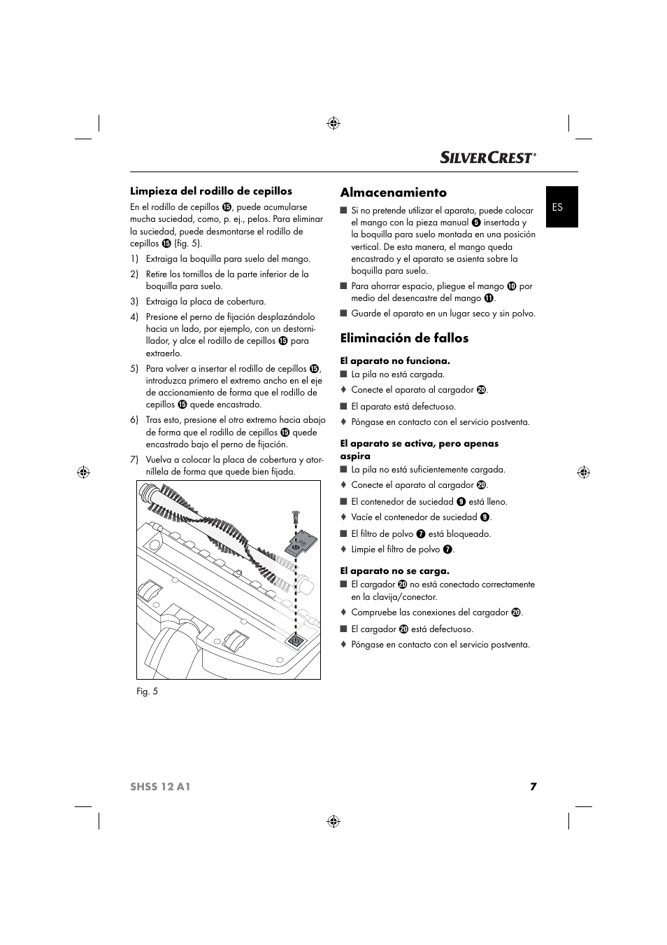 Almacenamiento, Eliminación de fallos | Silvercrest SHSS 12 A1 User Manual | Page 10 / 53