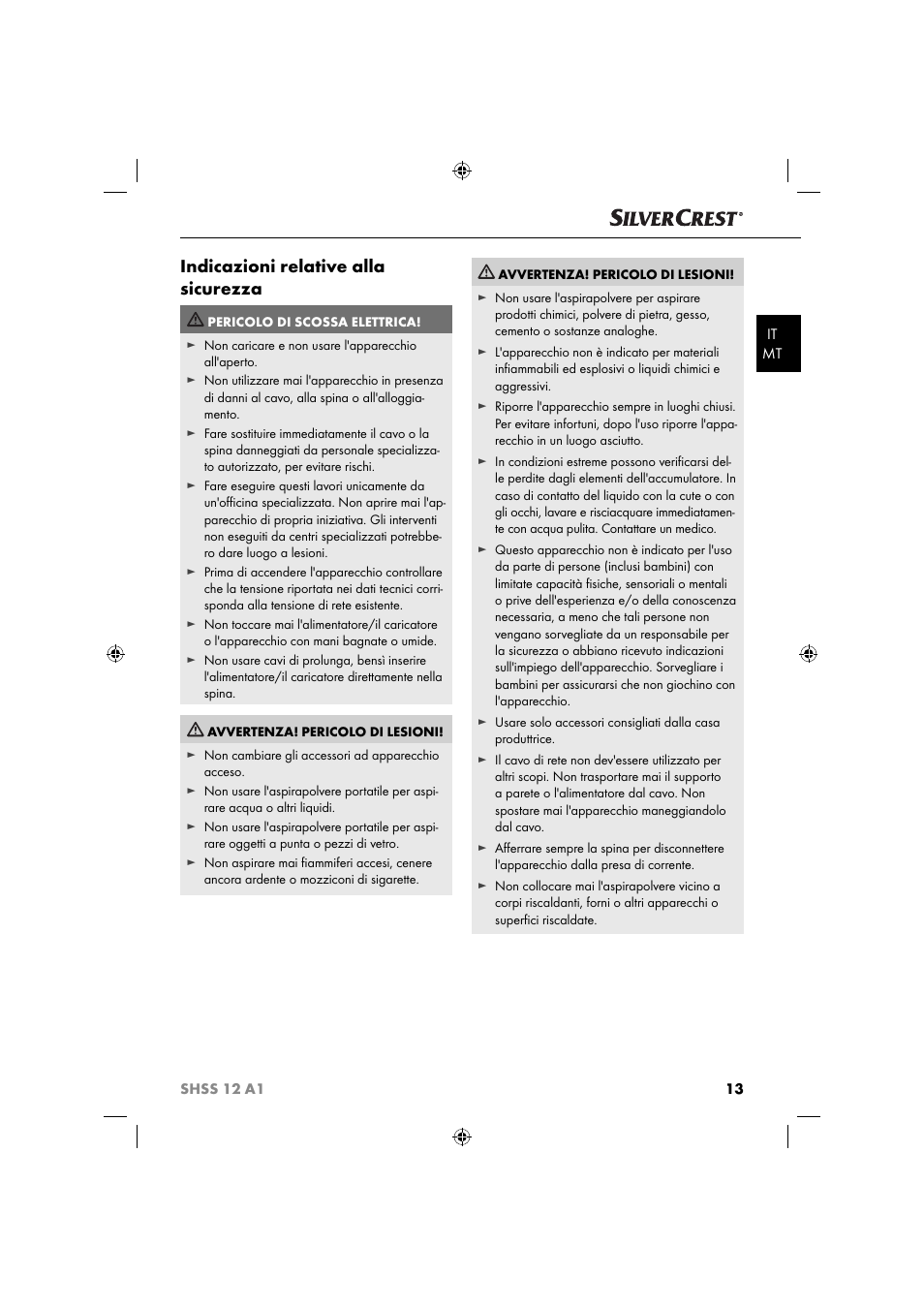 Indicazioni relative alla sicurezza | Silvercrest SHSS 12 A1 User Manual | Page 16 / 53