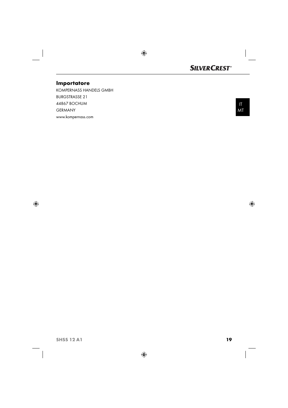 Importatore | Silvercrest SHSS 12 A1 User Manual | Page 22 / 53